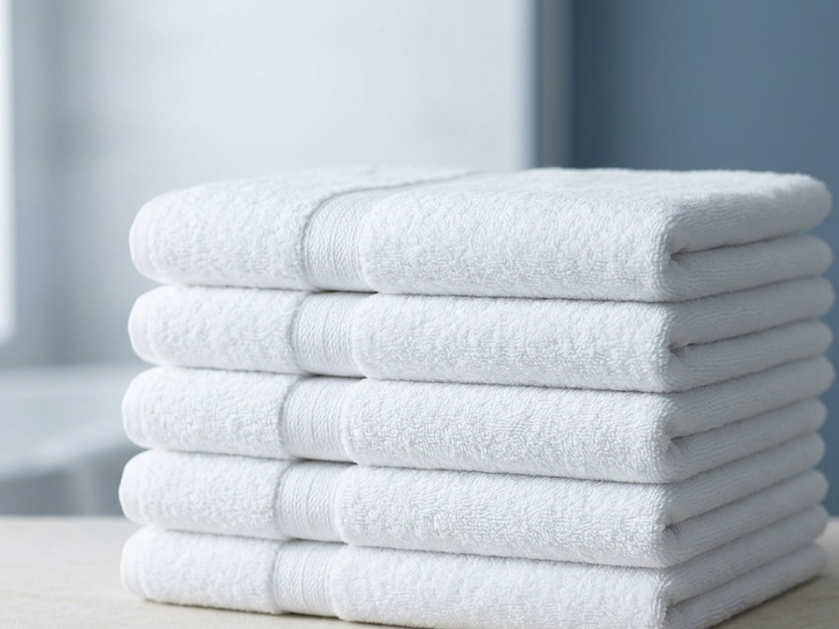 Folded white Aegean cotton hotel bath towels